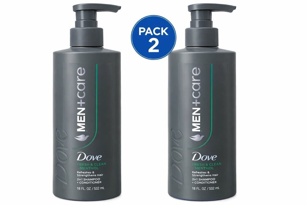 Dove Men+Care 2-in-1 Shampoo & Conditioner Fresh Clean + Menthol, 18 oz, 2 Pack